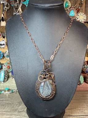 Artisan Wire-Wrapped Druzy Teardrop Necklace - Brown/Copper